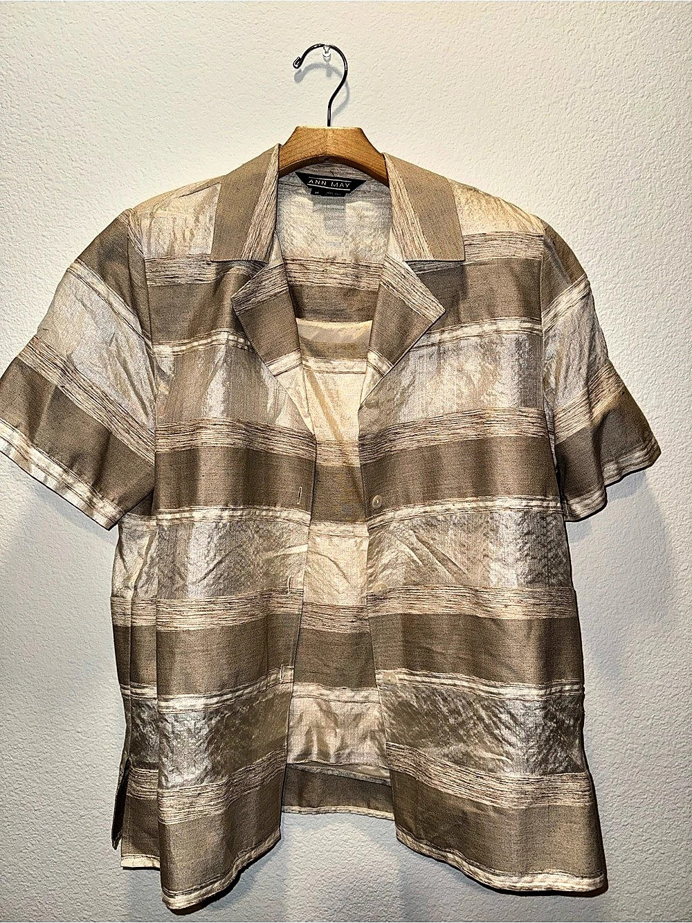 Ann May 100% Silk 2-Piece Set Jacket & Tank Neutral Striped M/L